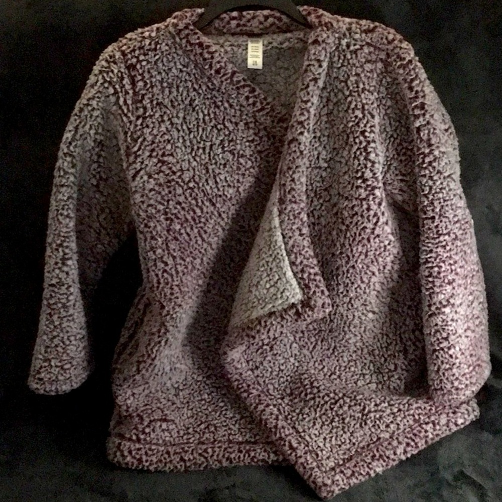 Jockey 100% Polyester Open Front Purple Sherpa Cardigan sz M